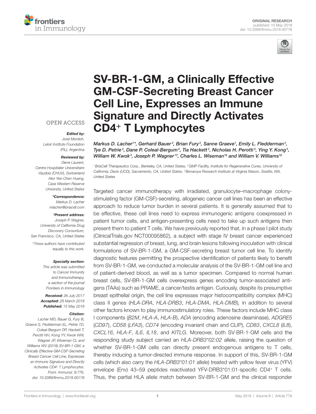 SV-BR-1-GM, a Clinically Effective GM-CSF-Secreting Breast Cancer Cell