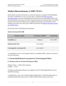 Methyl Chlorocarbonate; CASRN 79-22-1