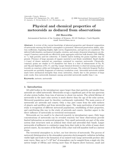 Physical and Chemical Properties of Meteoroids As Deduced From