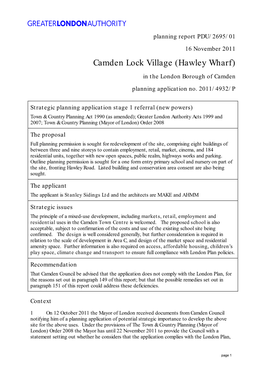 Camden Lock Village (Hawley Wharf) in the London Borough of Camden Planning Application No