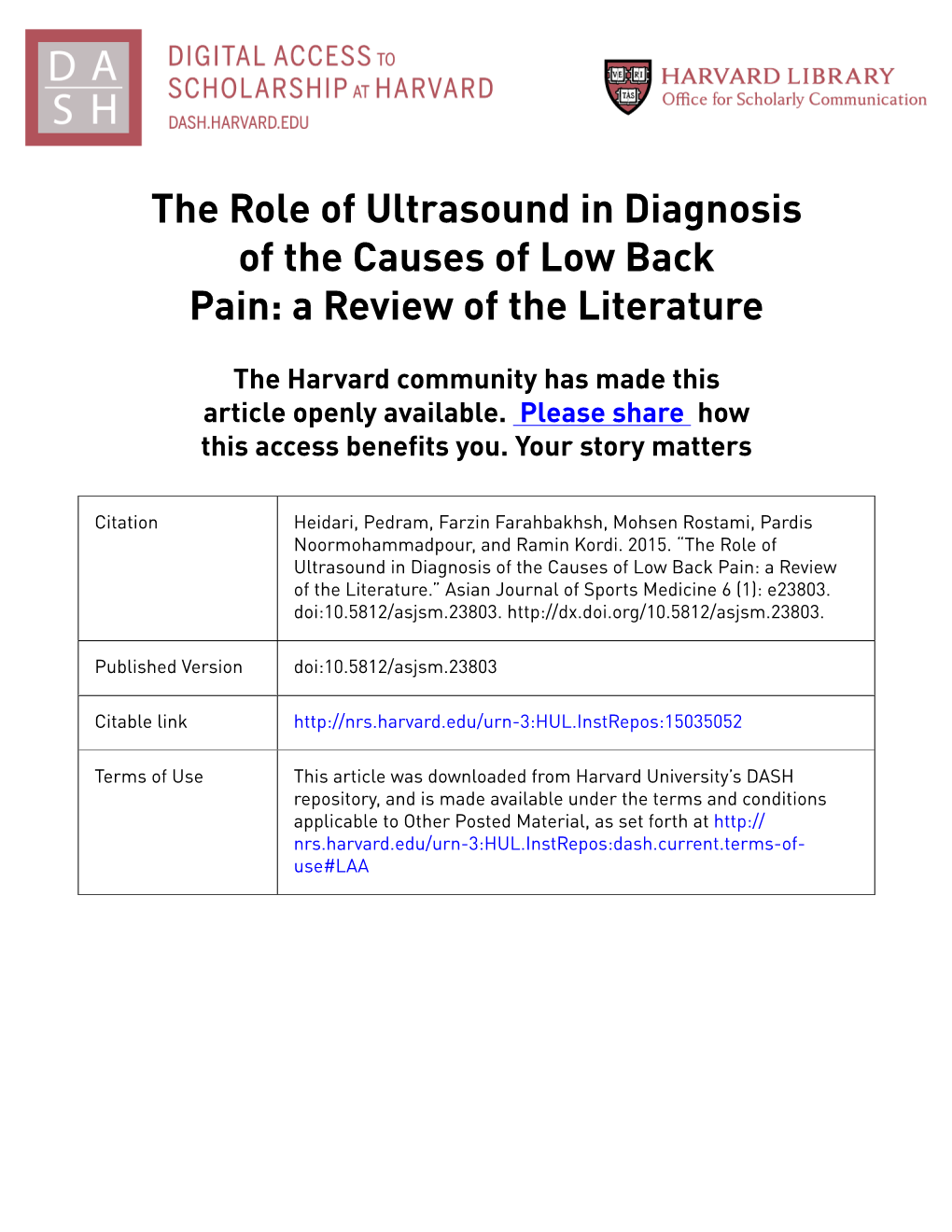 The Role of Ultrasound in Diagnosis of the Causes of Low Back Pain: a Review of the Literature