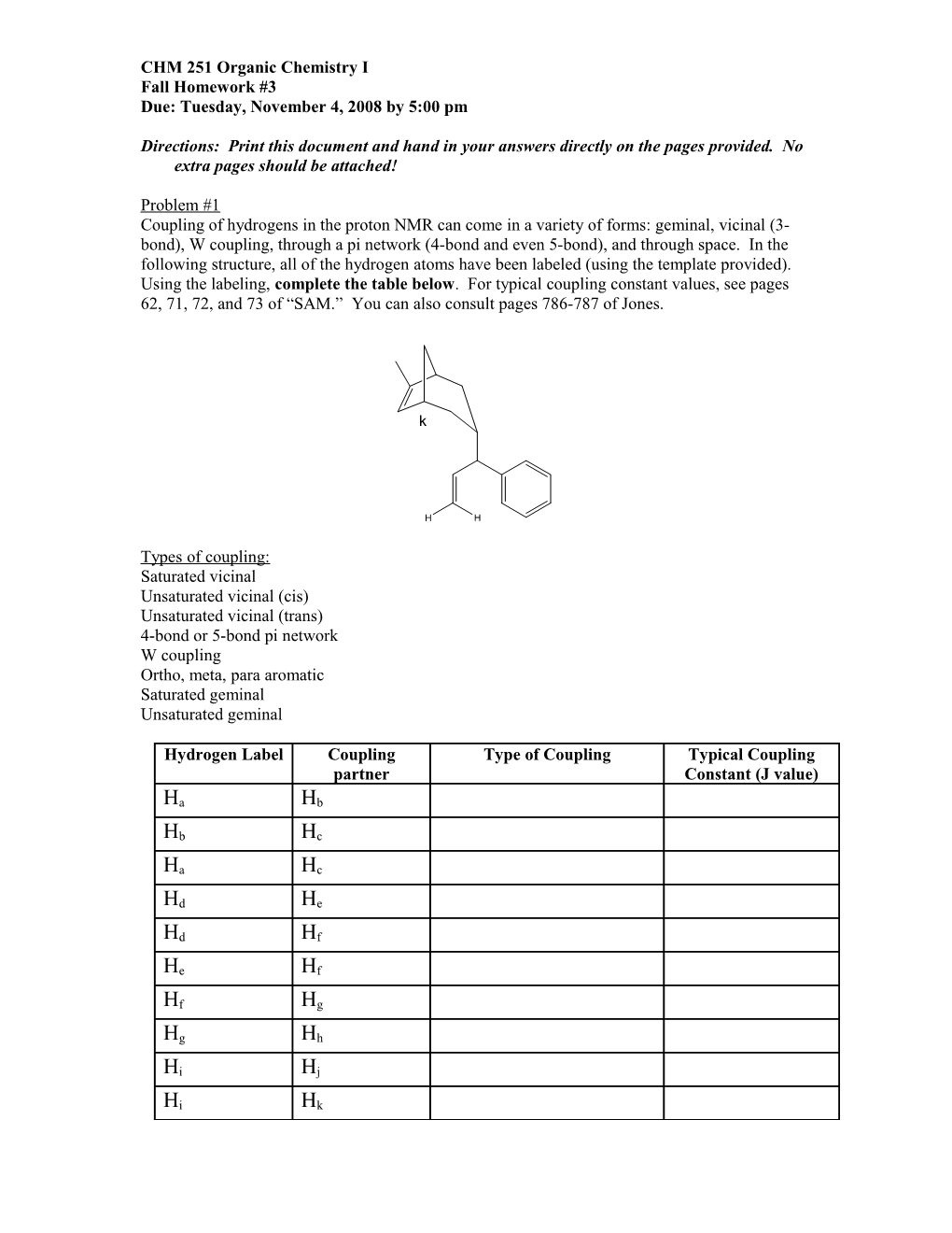 CHM 251 Organic Chemistry I