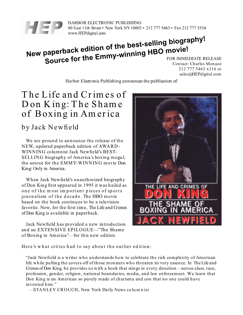 The Life and Crimes of Don King: the Shame of Boxing in America by Jack Newﬁeld