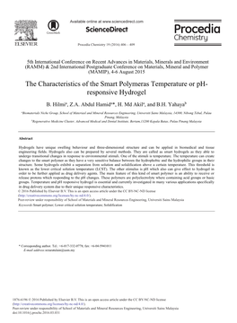 The Characteristics of the Smart Polymeras Temperature Or Ph- Responsive Hydrogel
