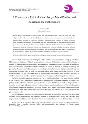 Rorty's Moral Finitism and Religion in the Public Square