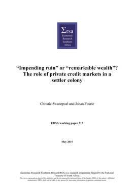 The Role of Private Credit Markets in a Settler Colony