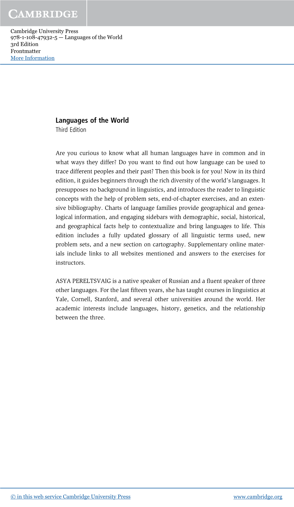 Languages of the World 3Rd Edition Frontmatter More Information