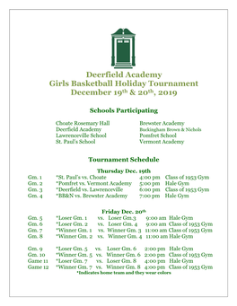 Schools Participating Tournament Schedule