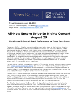 All-New Encore Drive-In Nights Concert August 29