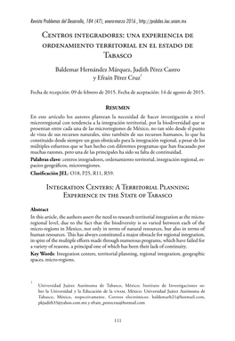 Centros Integradores: Una Experiencia De Ordenamiento Territorial En El Estado De Tabasco