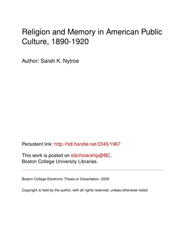 Religion and Memory in American Public Culture, 1890-1920