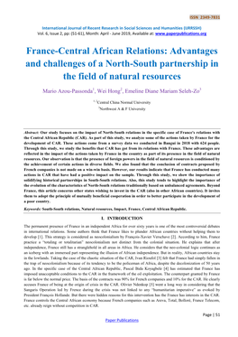 France-Central African Relations: Advantages and Challenges of a North-South Partnership in the Field of Natural Resources