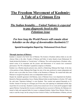 The Freedom Movement of Kashmir: a Tale of a Crimson Era