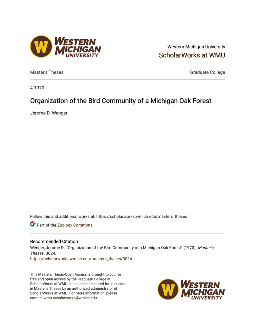 Organization of the Bird Community of a Michigan Oak Forest