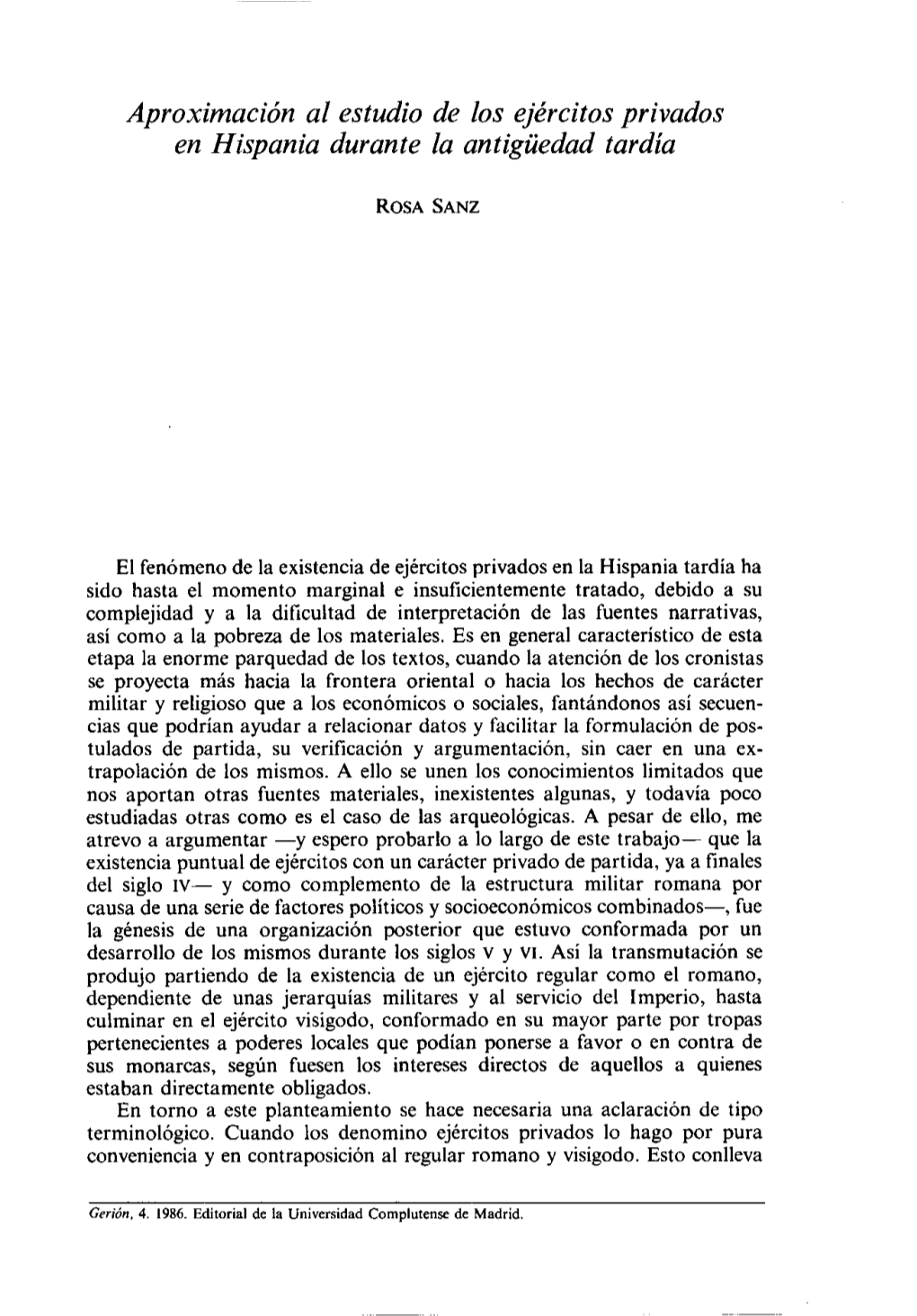 Aproximación Al Estudio De Los Ejércitos Privados En Hispania Durante La Antiguedad Tardia