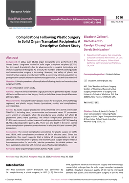 Complications Following Plastic Surgery in Solid Organ Transplant