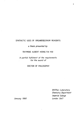 A Thesis Presented by in Partial Fulfilment of the Requirements for The