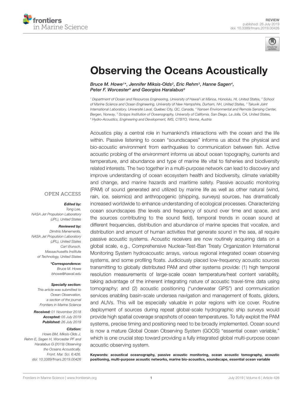 Observing the Oceans Acoustically