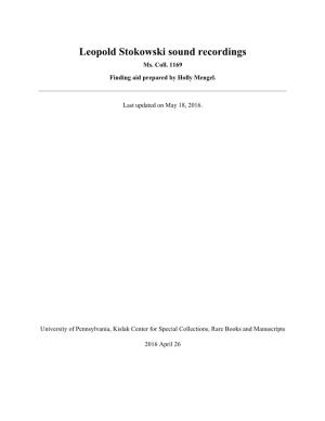 Leopold Stokowski Sound Recordings Ms