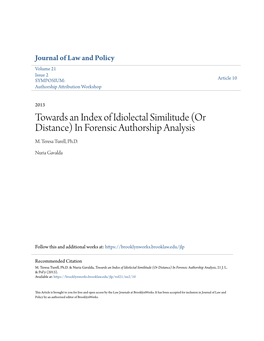 Towards an Index of Idiolectal Similitude (Or Distance) in Forensic Authorship Analysis M