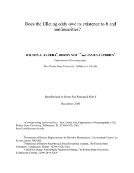 Does the Ulleung Eddy Owe Its Existence to Β and Nonlinearities?