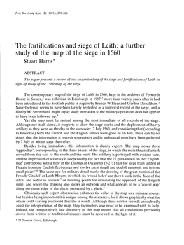 The Fortifications and Siege of Leith: a Further Siege Th 156N F Ei O 0P Ma E Studth F Yo Stuart Harris*
