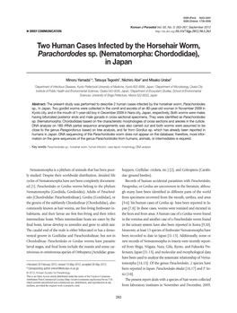 Two Human Cases Infected by the Horsehair Worm, Parachordodes Sp. (Nematomorpha: Chordodidae), in Japan