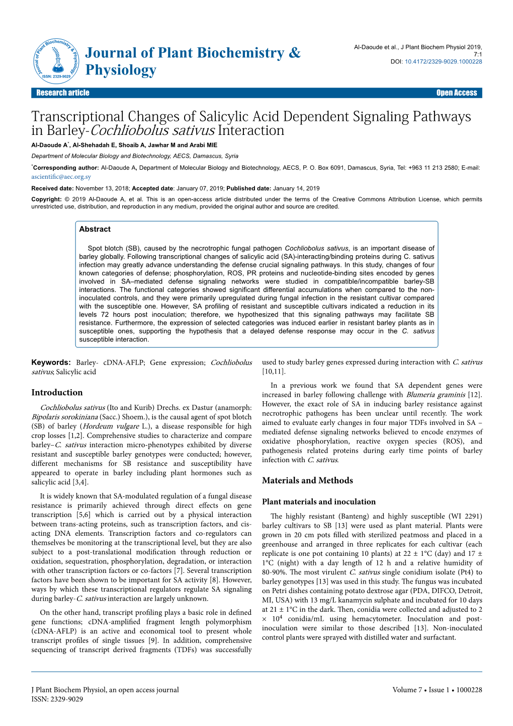 Transcriptional Changes of Salicylic Acid Dependent Signaling