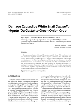 Damage Caused by White Snail Cernuella Virgata (Da Costa) to Green Onion Crop