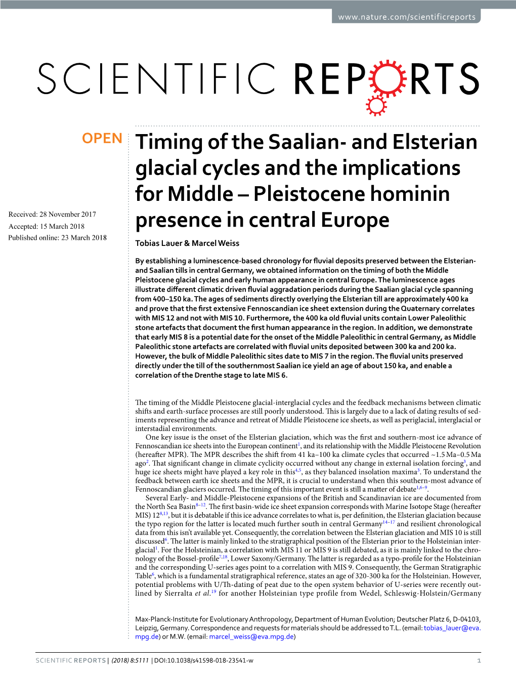 Timing of the Saalian- and Elsterian Glacial Cycles and the Implications