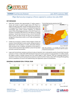 June 2019 to January 2020 Major Food Security Emergency in Yemen Expected to Continue Into Early 2020