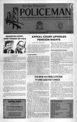 November 1983 Number 11 Quentin Kopp - Appeal Court Upholds New Friend of Poa Pension Rights