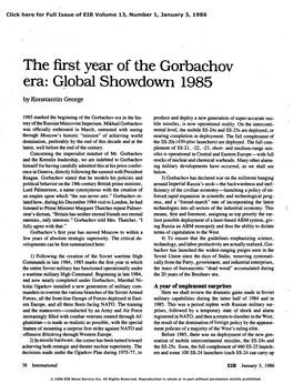 The First Year of the Gorbachov Era: Global Showdown 1985