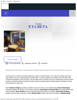 ETA BETA - Rai Radio 1 - Raiplay Radio