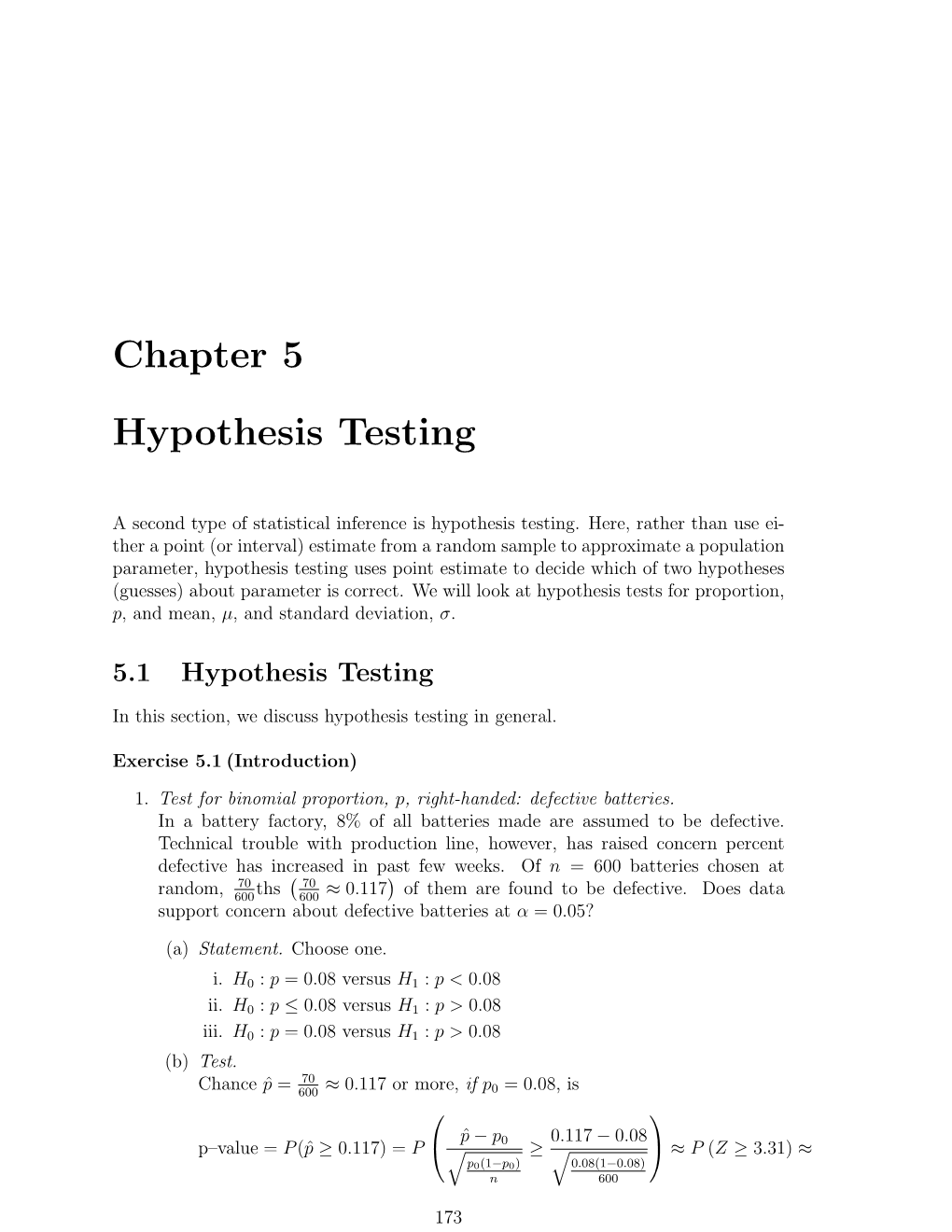 Chapter 5 Hypothesis Testing