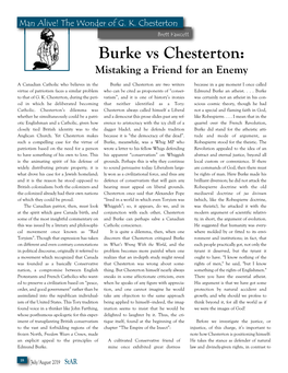 Burke Vs Chesterton: Mistaking a Friend for an Enemy