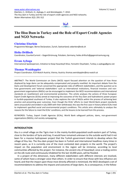 The Ilisu Dam in Turkey and the Role of Export Credit Agencies and NGO Networks