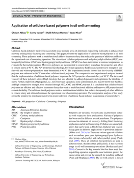 Application of Cellulose-Based Polymers in Oil Well Cementing
