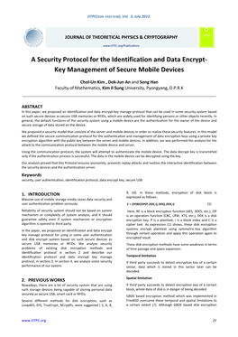 A Security Protocol for the Identification and Data Encrypt- Key Management of Secure Mobile Devices