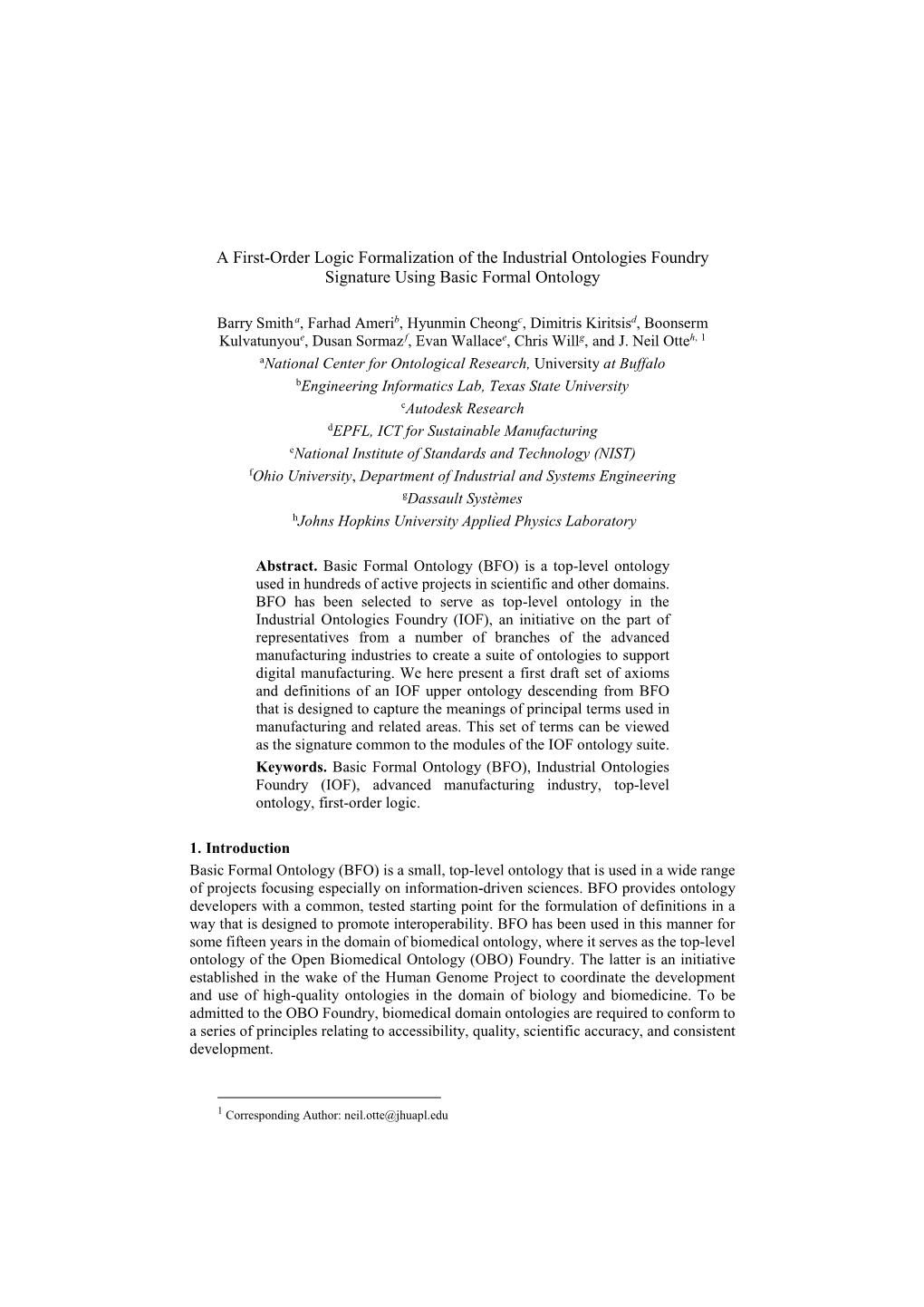 A First-Order Logic Formalization of the Industrial Ontologies Foundry Signature Using Basic Formal Ontology