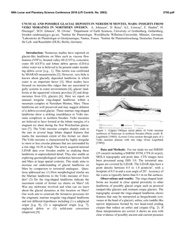 UNUSUAL and POSSIBLE GLACIAL DEPOSITS in NEREIDUM MONTES, MARS: INSIGHTS from VEIKI MORAINES in NORTHERN SWEDEN. A. Johnsson1, D