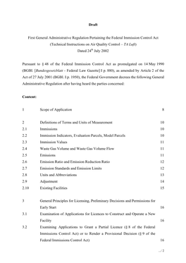 Technical Instructions on Air Quality Control – TA Luft) Dated 24Th July 2002