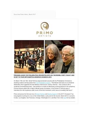 News from Primo Artists | March 2017 View This Email in Your Browser