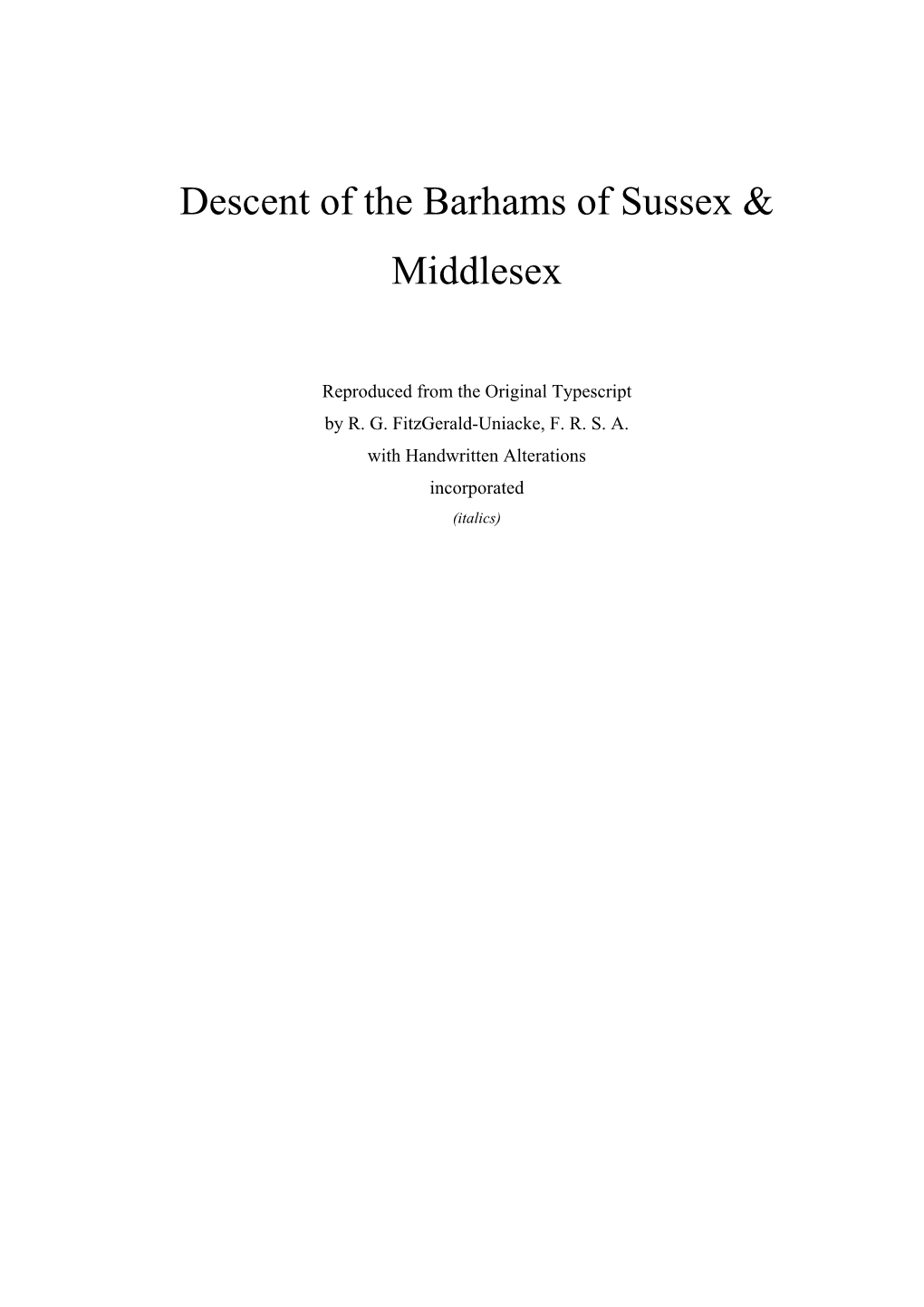 Descent of the Barhams of Sussex & Middlesex