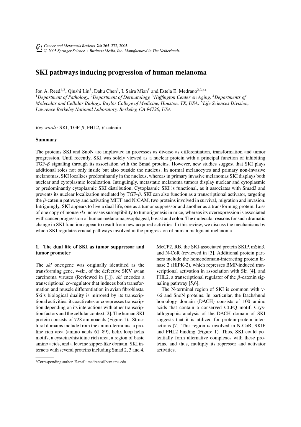 SKI Pathways Inducing Progression of Human Melanoma