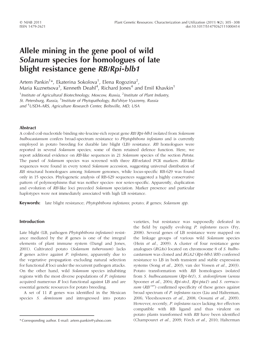 Allele Mining in the Gene Pool of Wild Solanum Species for Homologues of Late Blight Resistance Gene RB/Rpi-Blb1