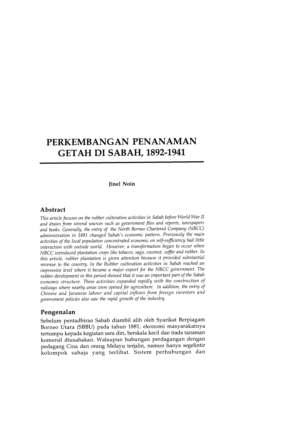 Perkembangan Penanaman Getah Di Sabah, 1892-1941