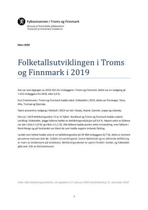 Folketallsutviklingen I Troms Og Finnmark I 2019
