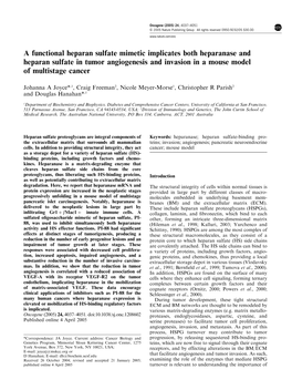 A Functional Heparan Sulfate Mimetic Implicates Both Heparanase and Heparan Sulfate in Tumor Angiogenesis and Invasion in a Mouse Model of Multistage Cancer