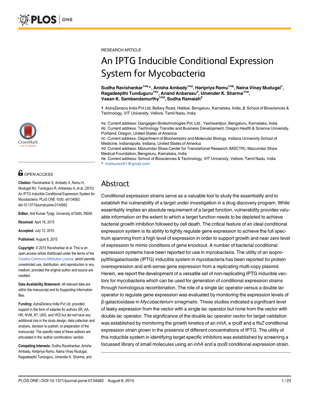 An IPTG Inducible Conditional Expression System for Mycobacteria